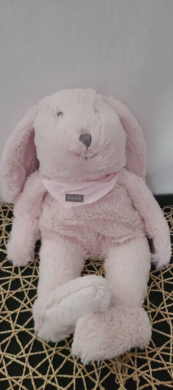 Doudou Absorba Lapin Rose Nez Gris Bandana Poils Rose Martin