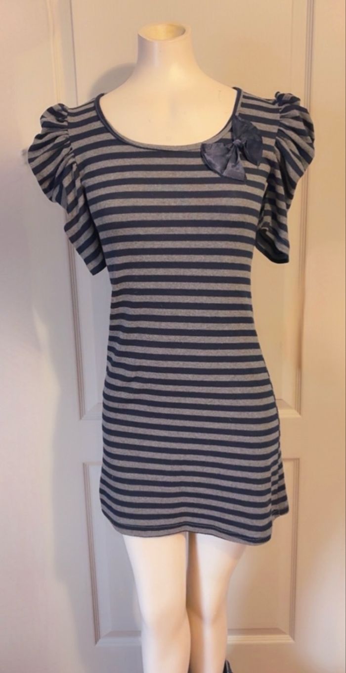 Tunique rayée Bleu Marine & Grise – Miss Line Paris (Taille Unique) TBE