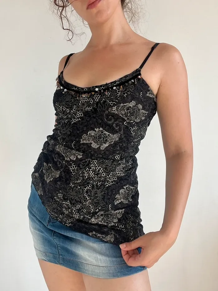 Débardeur y2k vintage à motifs et perles taille S 🐚 - photo numéro 4