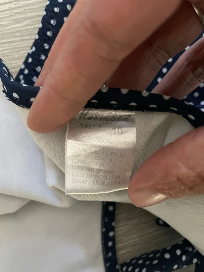 Culotte slip tanga de bain bleu marine à pois blanc noeud coté mermaid taille 40 - photo numéro 7