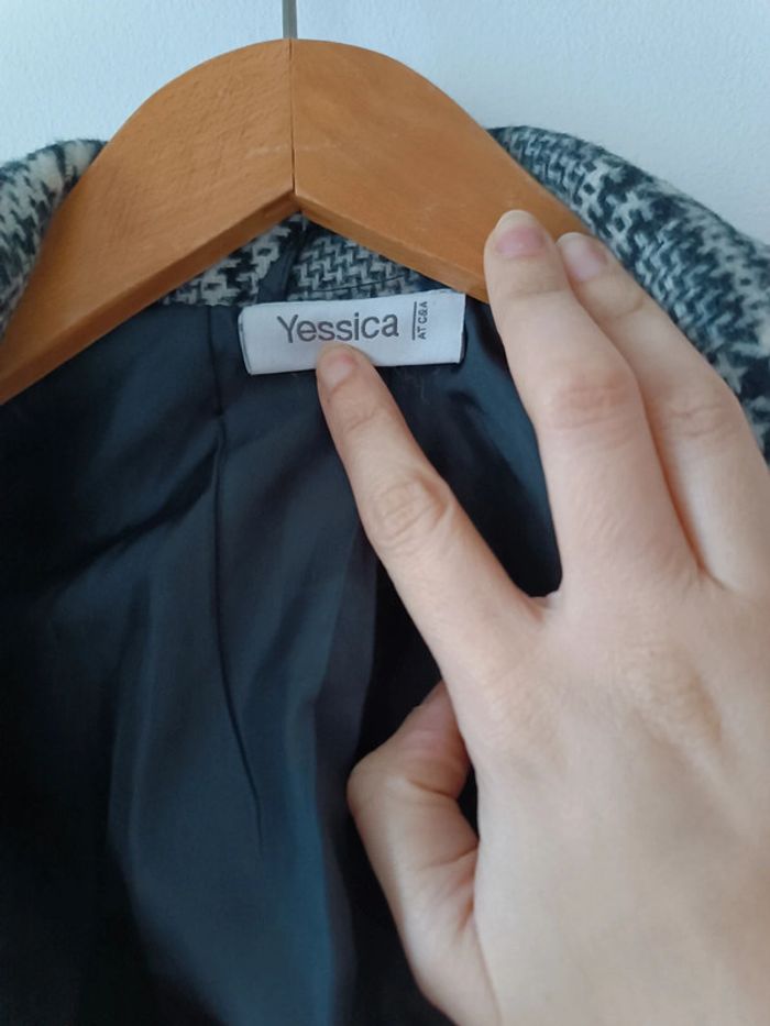 Veste/manteau à carreaux - pied de poule - blanc et noir - taille 42 - photo numéro 3