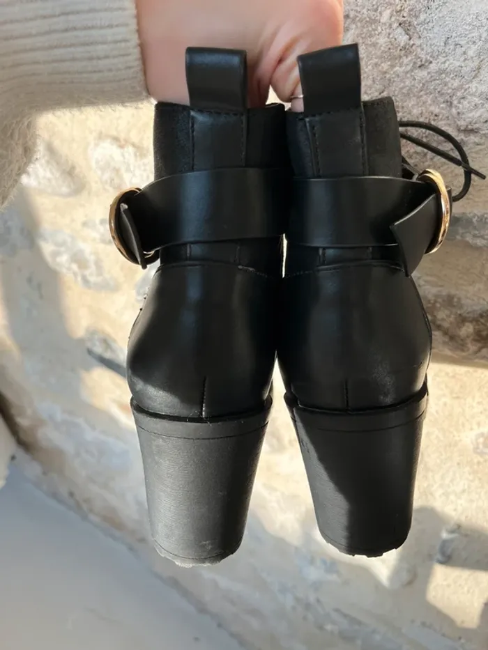 Only shoes - Bottines noires à talon et lacets - photo numéro 9