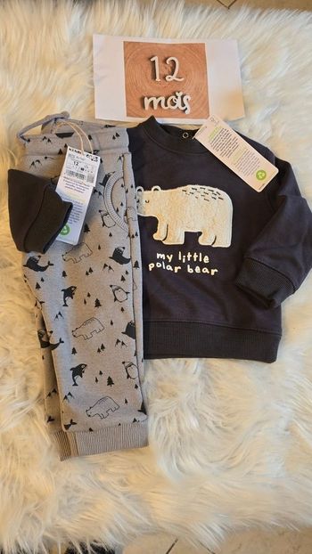(Neufs non portés) 🏷🏷😍🥰💙SUPERBE ensemble sweat et pantalon molleton et polaire 12 mois garçon 🥰😍💙