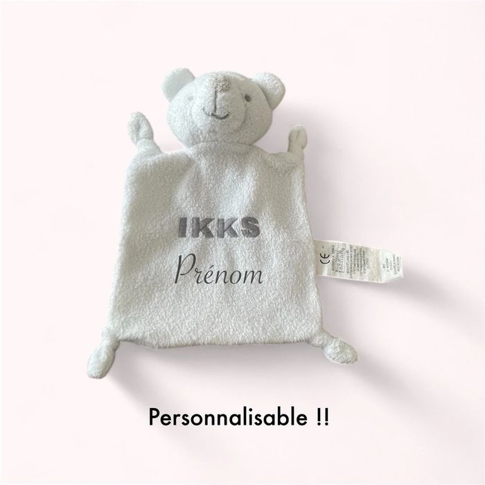 Peluche doudou plat 22cm ikks ours blanc et gris très bon état - photo numéro 5