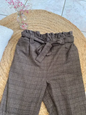 Pantalon taille haute à carreaux