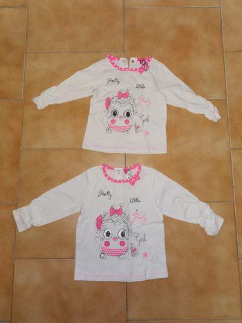 Lot 2 haut ml blanc et rose dessin 6mois