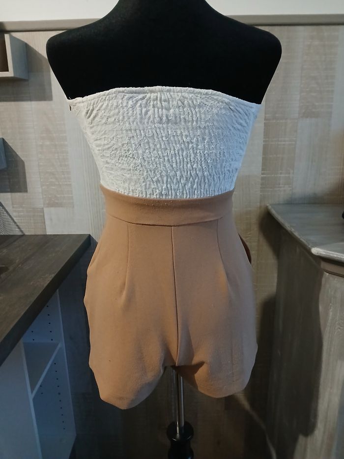 Combishort Tally Weijl dentelle blanche et short camel  Taille  S - photo numéro 5