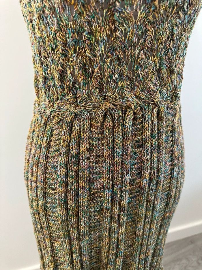 Robe en crochet tricot multicolore et kaki Vintage T38 M - photo numéro 4