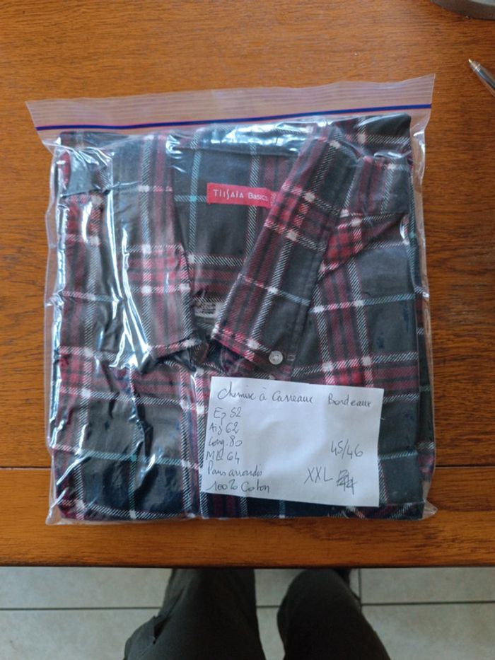 Chemise à carreaux bordeaux Tissaia XXL - photo numéro 7