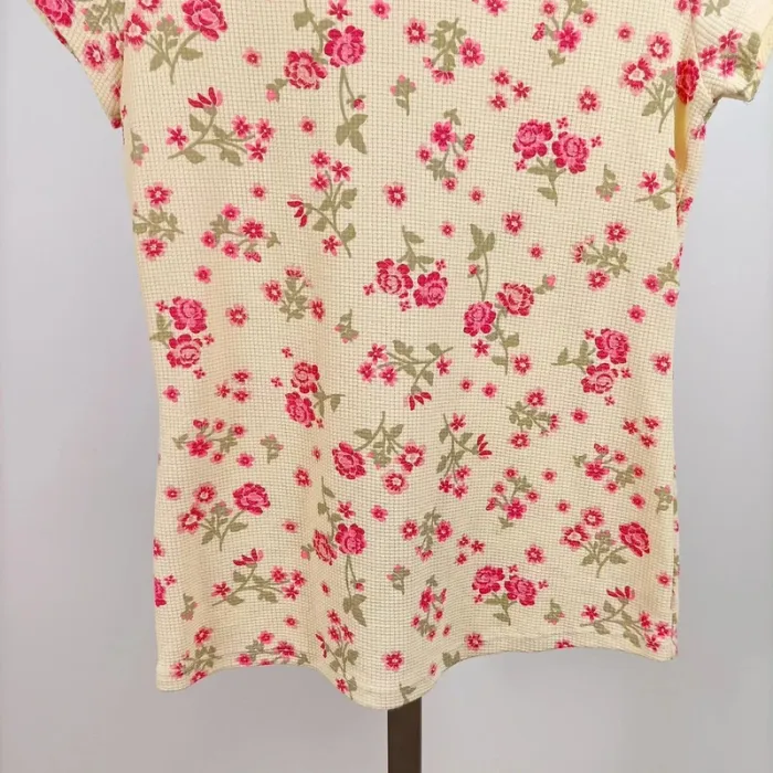 T-shirt fleuri River Island T40 motif roses rose et vert 100 % coton style vintage été A1267 - photo numéro 5