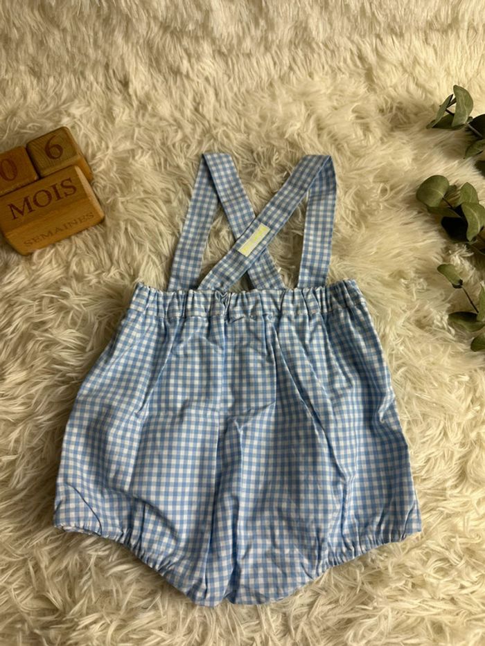 Salopette courte / barboteuse Vichy bleue et blanche Jacadi taille 6 mois - photo numéro 6