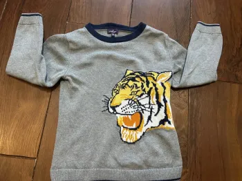 Pull garçon gris chiné en coton garçon motif tête de tigre Sergent major 5ans