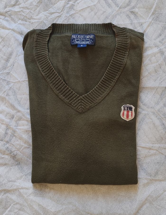 Pull col V léger Ralph Lauren taille s kaki - photo numéro 9