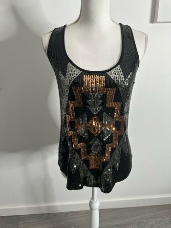 Débardeur sequins noir argenté et bronze Y2K Patrice Bréal T1 36/38 S/M