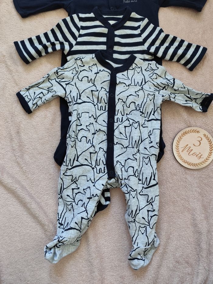 Lot de 3 pyjamas, la redoute, 3 mois đŁ - photo numĂ©ro 2