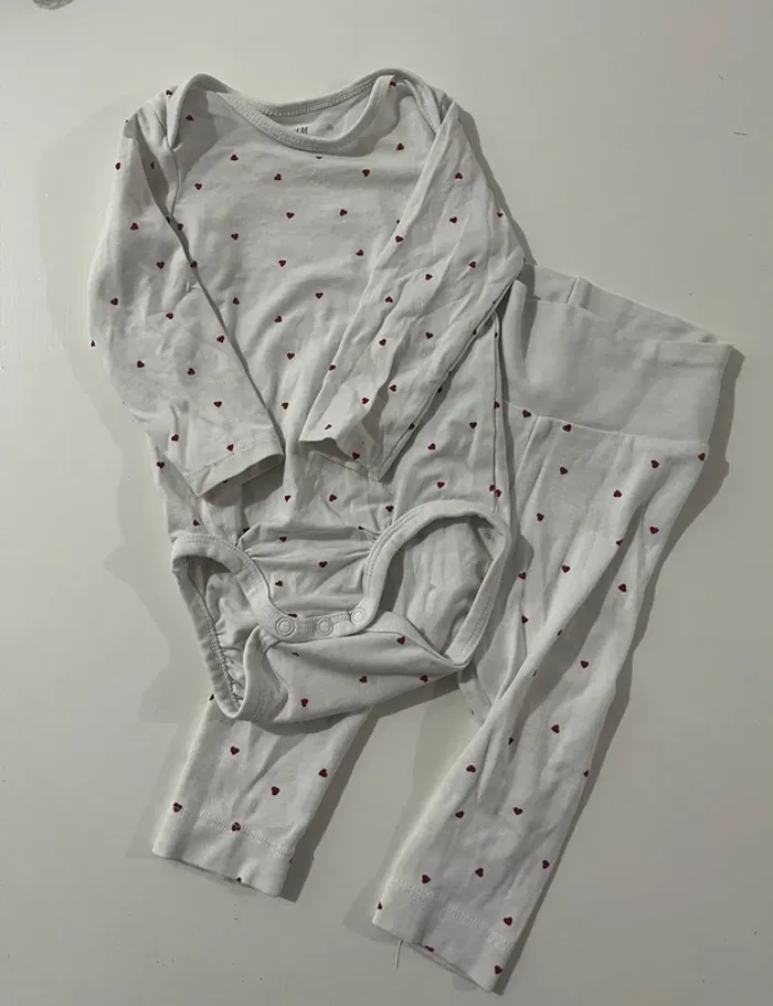 Ensemble body legging blanc à coeurs - 68 cm - H&M