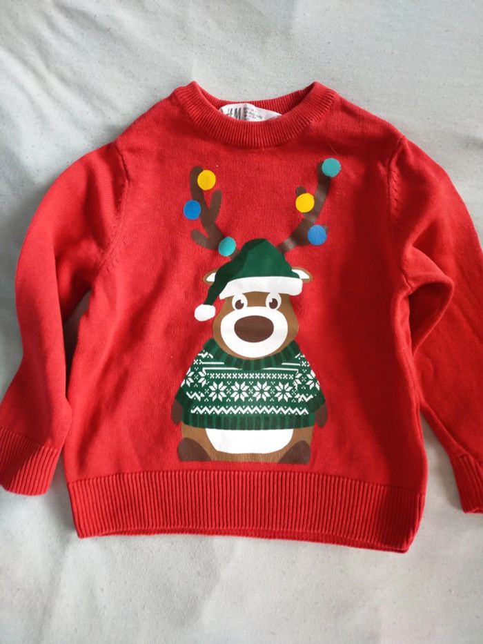 Pull de Noël rennes guirlande 2 ans