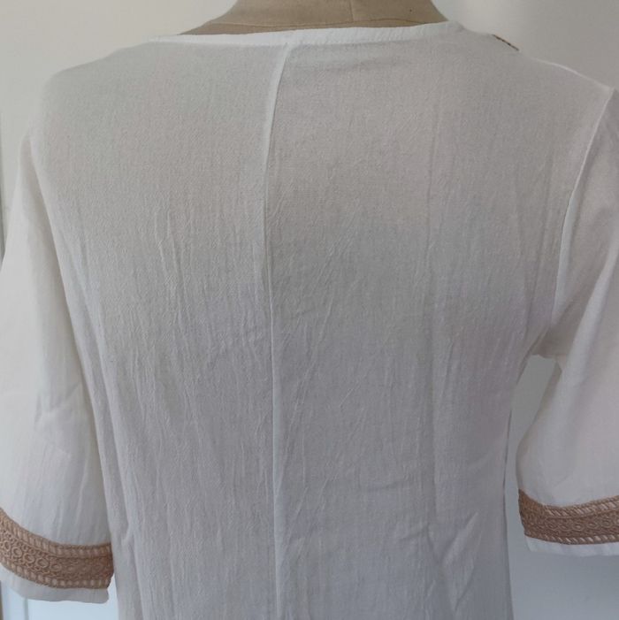Robe à manches 3/4 et col en V avec bordure contrastée pour femme taille L couleur blanc beige - photo numéro 4