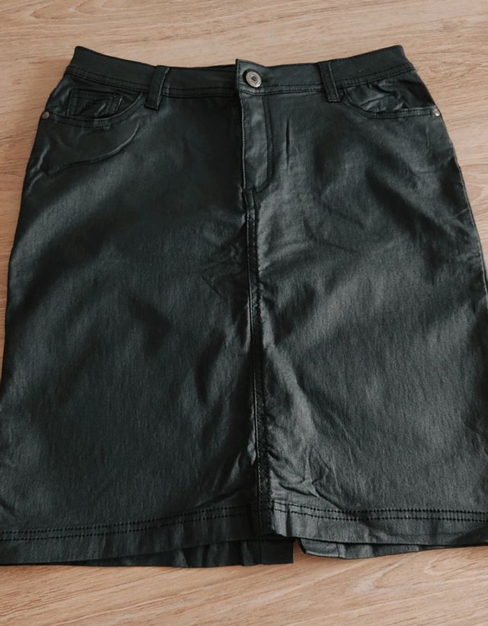 Jupe jean's toile enduite noire Gémo Taille 38