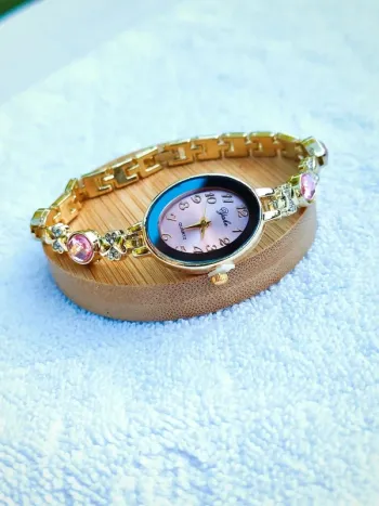 Montre bijou ovale rose & doré