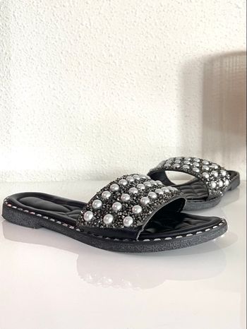 Sandales femme noir perles et strass 