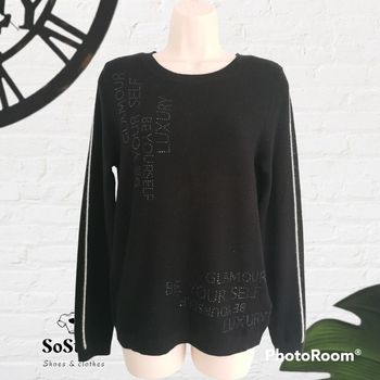Pull fin noir à strass avec touche de laine C&A Taille XS