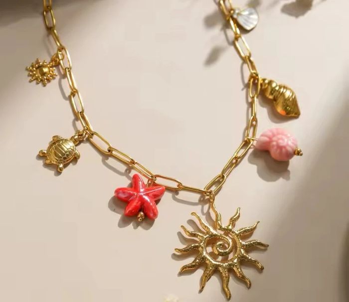 Collier à charms doré rose soleil en acier inoxydable - photo numéro 2