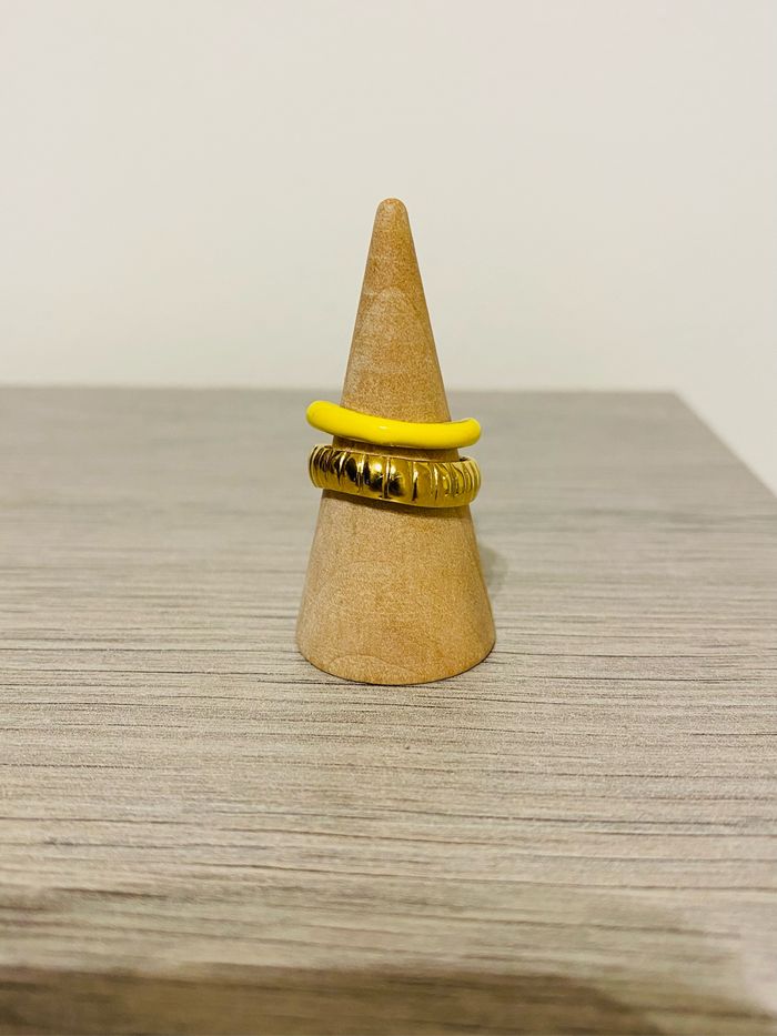 Bague ajustable double anneaux doré jaune acier inoxydable - photo numéro 4