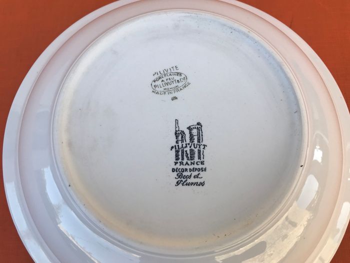 Ancien plat creux Décor Becs et Plumes Porcelaines à feu Pillivuyt & Compagnie Mehun-sur-Yèvre - photo numéro 8