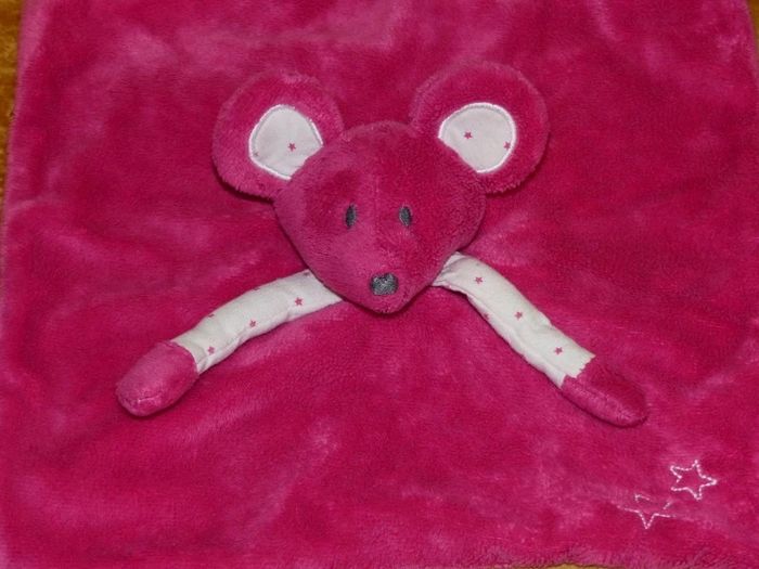 Doudou plat souris rose blanc obaibi - photo numéro 2