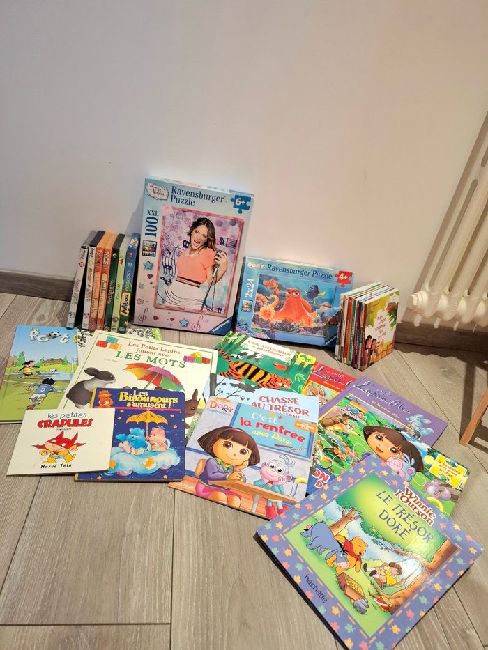 Lot de livres, puzzle et DVD