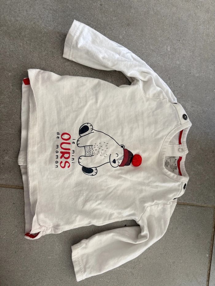 T-shirt blanc ours manches longues