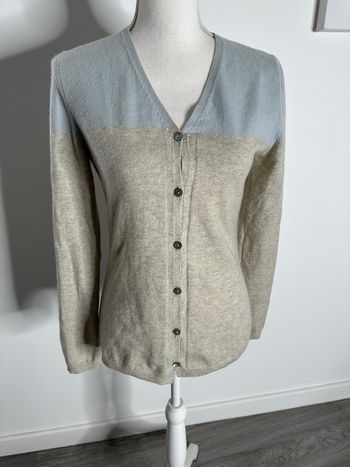 Cardigan 100% cachemire bleu clair et gris crème Victoire T40 L