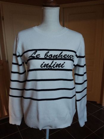 Pull marinière blanc rayé noir L le bonheur infini