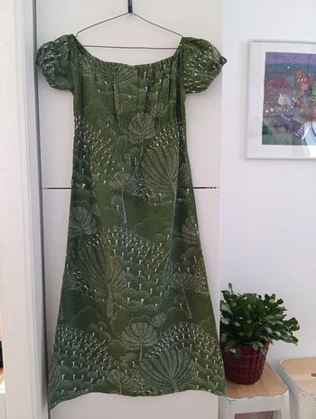 Robe vintage longue kaki coton léger