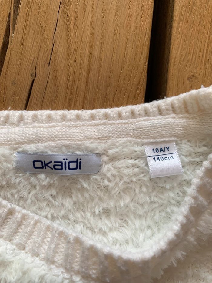 Pull blanc tout doux cœur gris fille 10 ans (Okaidi) - photo numéro 3