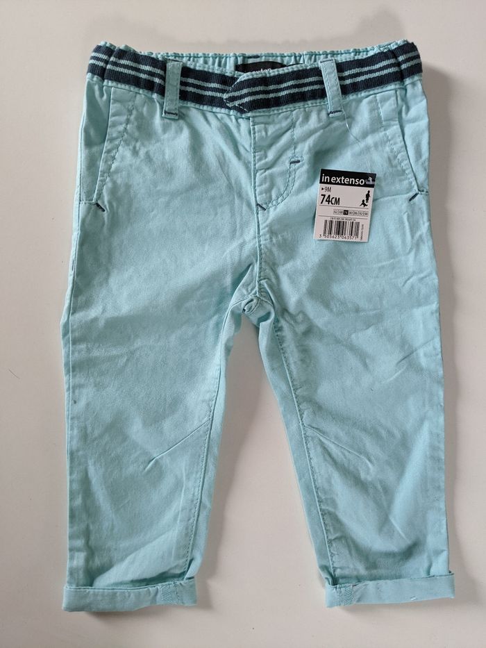 Magnifique pantalon de ville bleu turquoise in extenso 9 mois 74 cm