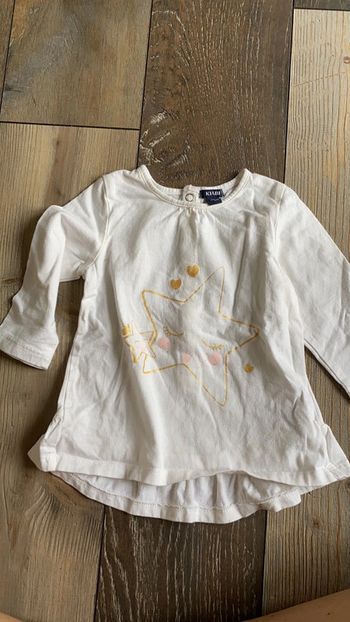 T-shirt manches longues Blanc étoiles dorées Kiabi 12 mois
