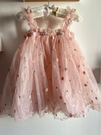 Robe fluide tulle rose fleuris pâquerette ou marguerite