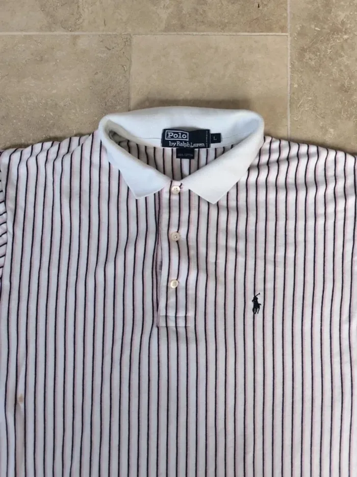Polo Ralph Lauren homme L extra long vintage rayures verticales excellent état sauf une tache devant - photo numéro 3
