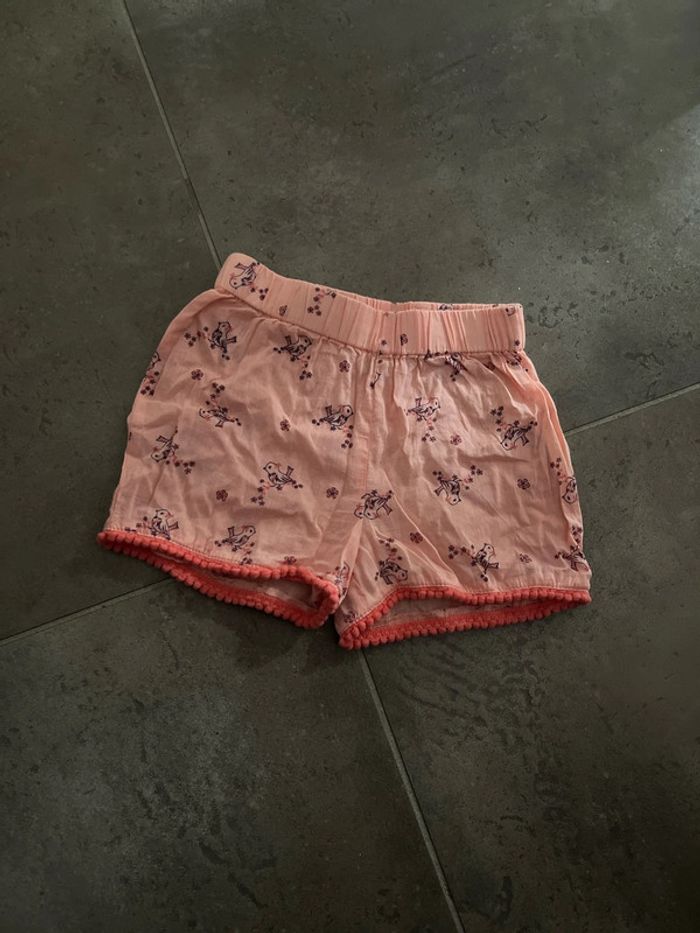 6 mois - pat et ripaton - short oranger et oiseaux