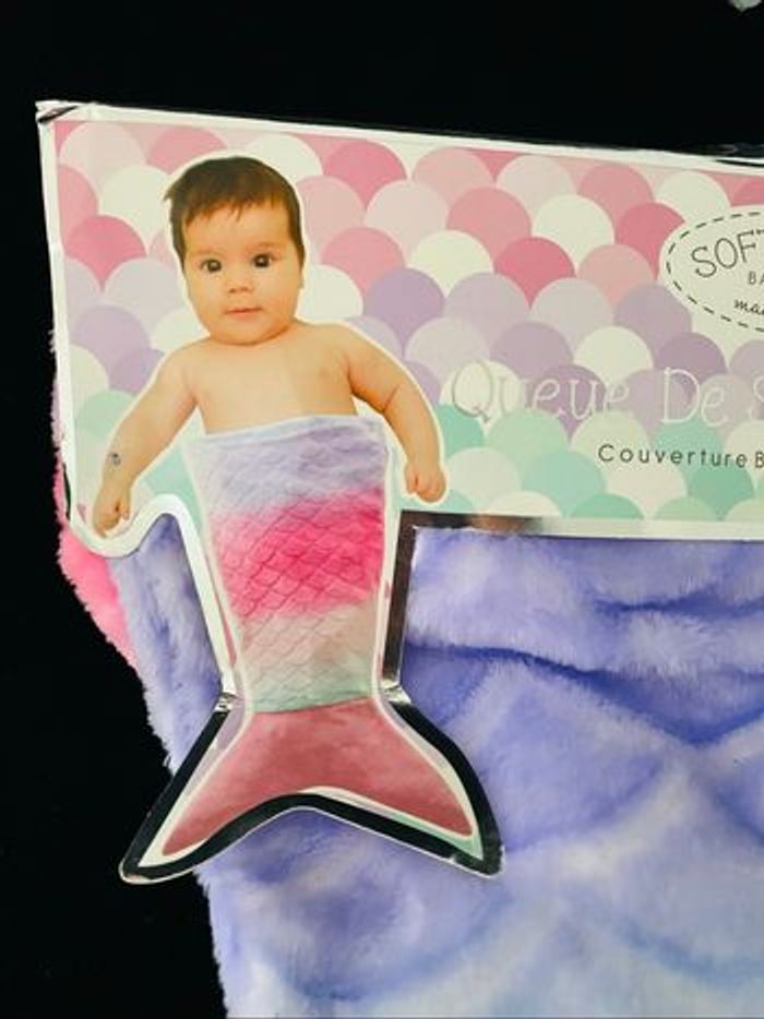 B5949❤️Couverture bébé baby sirène violet rose - photo numéro 3