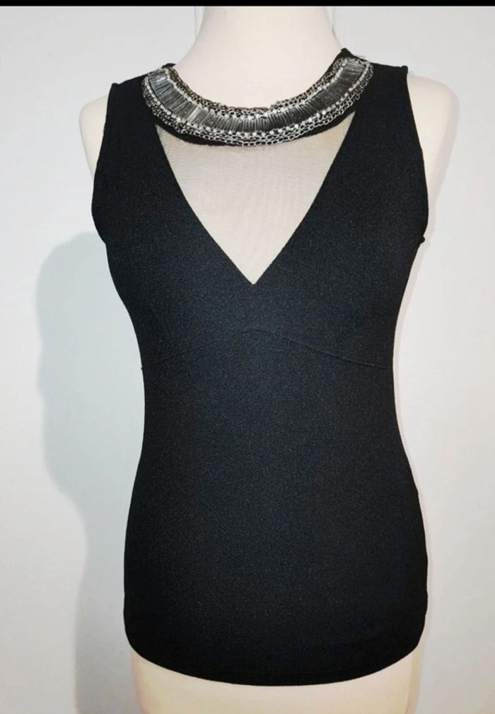 💎haut sexy chic femme top de soirée t S noir col bijoux y2k 90s 2000 vintage - photo numéro 2