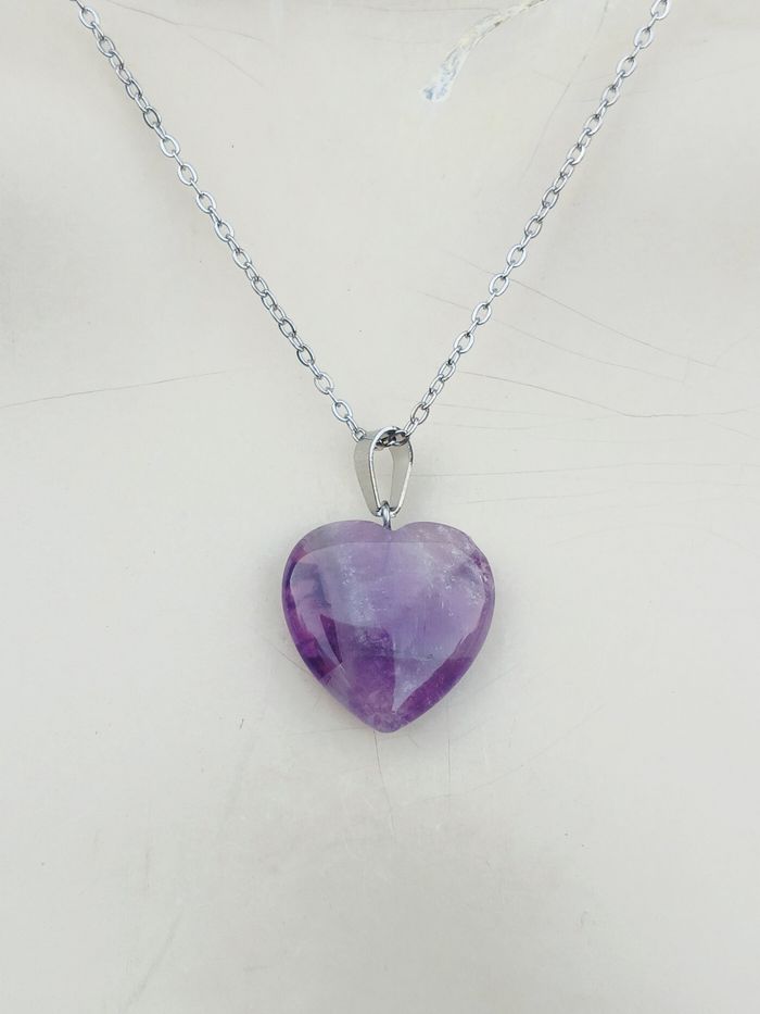 Pendentif Collier Améthyste Naturelle - Pierre Roulée - Bijou Féminin