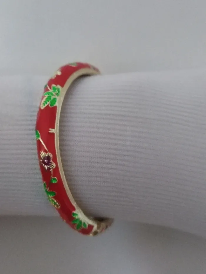 Bracelet style ethnique doré et rouge avec imprimé fleur - photo numéro 3