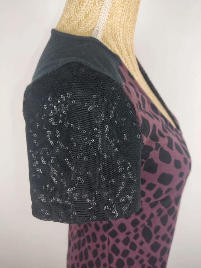 Robe manches courtes avec poches noire bordeaux strass taille 36 Miss Captain - photo numéro 5