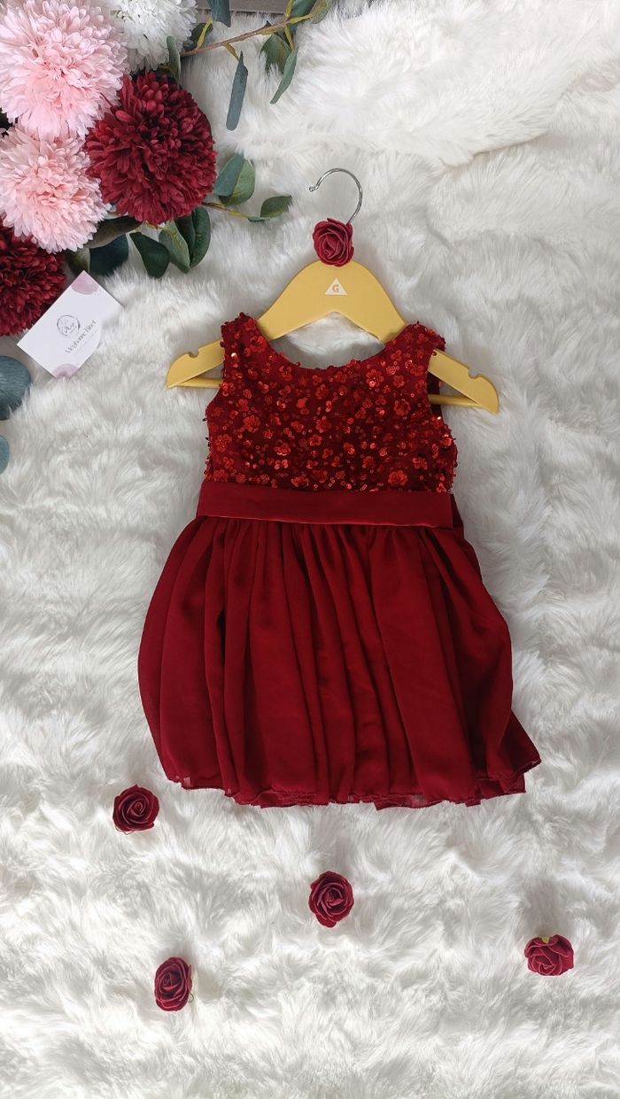 Robe Cérémonie Bébé & Fille – Rouge Rubis | Fait Main - photo numéro 4