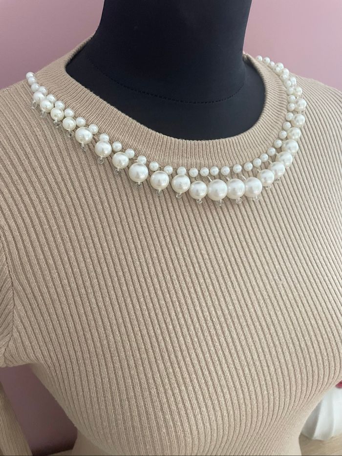 Pull caramel côtelé et perles - photo numéro 2
