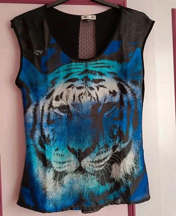Haut noir bleu motif "Lion" T.L(40)