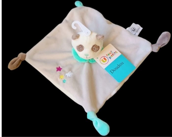 ❤️B324 Doudou Plat ours Panda Gris Blanc Etoiles Tout Petits SYSTEME SUPER U